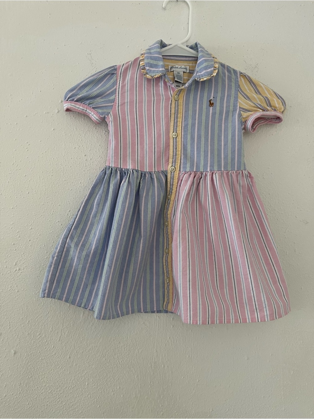 Ralph Lauren Multicolor Striped Cotton Shirt Dress - Blue, Pink, Yellow